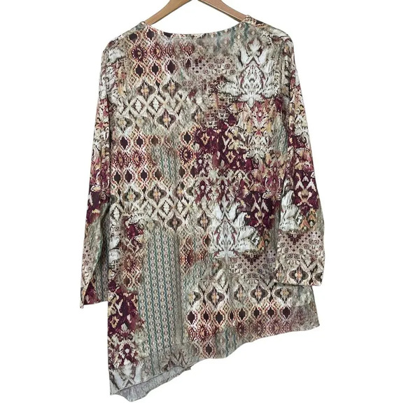 Chico's Size 2 (US L 12) Women's Long Sleeve V Neck Asymmetric Hem  Tunic Top - Picture 3 of 6